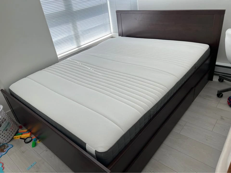 Queen IKEA Bed Frame with 4 Storage Drawers + Mattress - photo 2