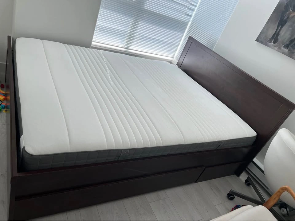 Queen IKEA Bed Frame with 4 Storage Drawers + Mattress - photo 3