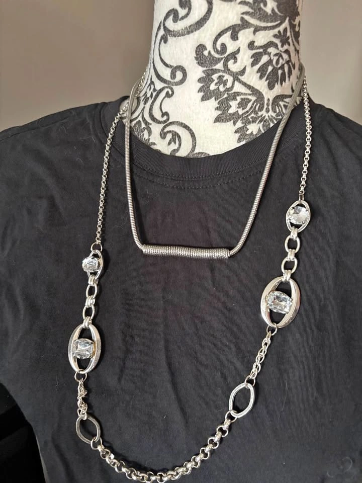 Silver-Toned Necklace Set with Crystal Accents