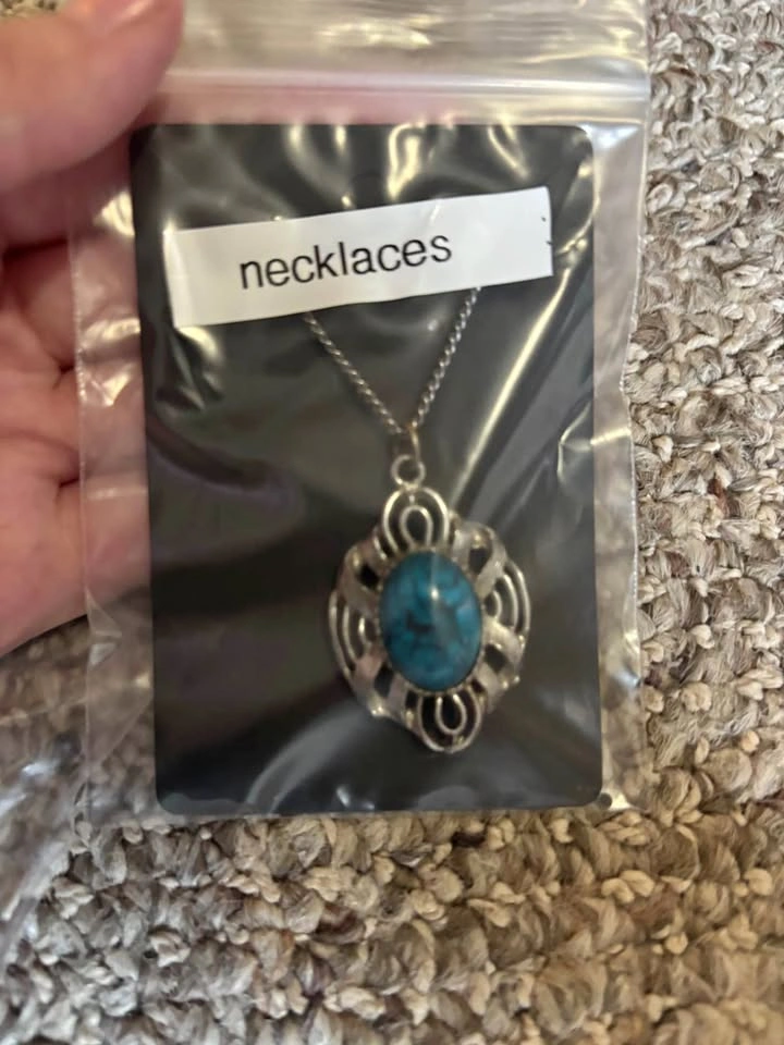 Silver-Toned Turquoise-Style Pendant Necklace