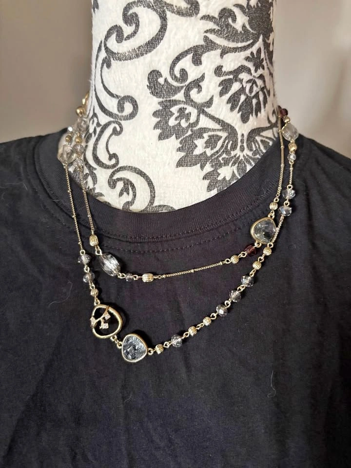 Long Gold-Tone Beaded Necklace with Charms