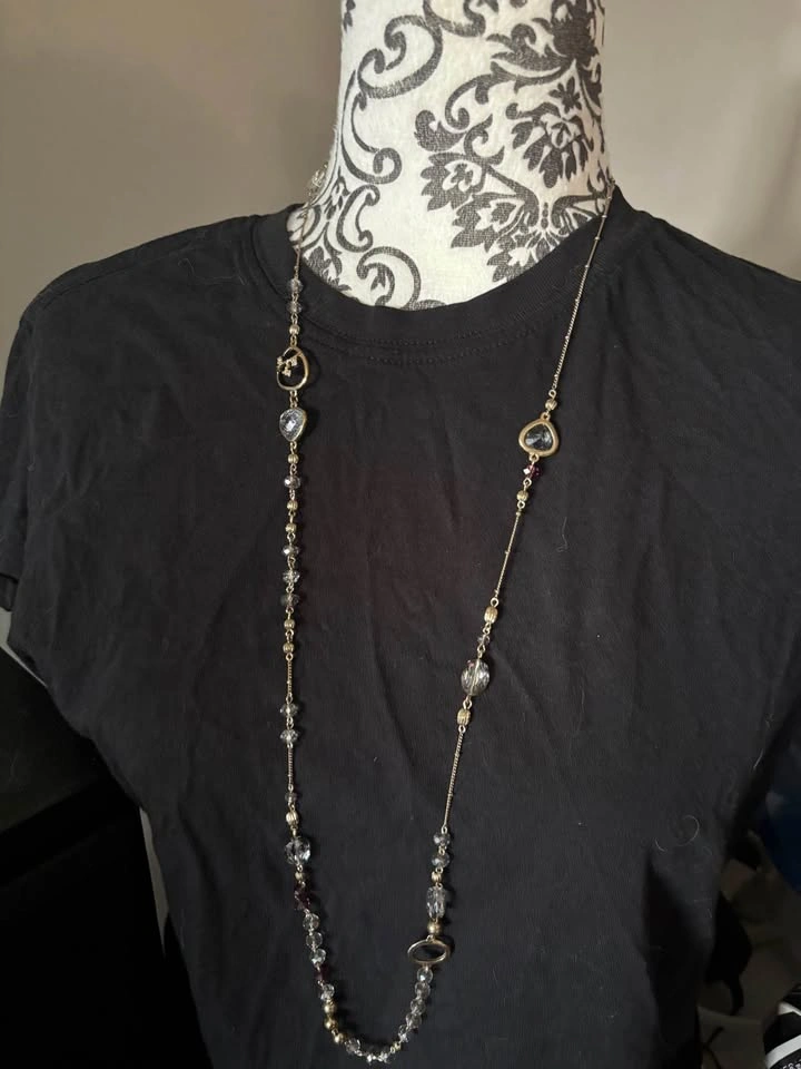 Long Gold-Tone Beaded Necklace with Charms - photo 2
