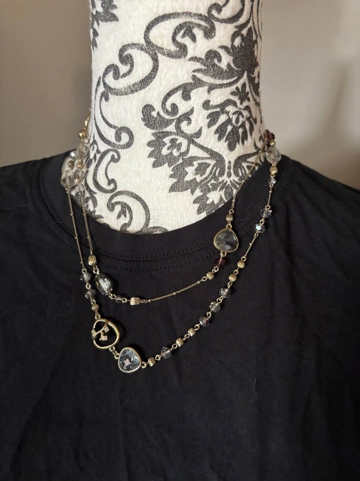 Long Gold-Tone Beaded Necklace with Charms - photo 3