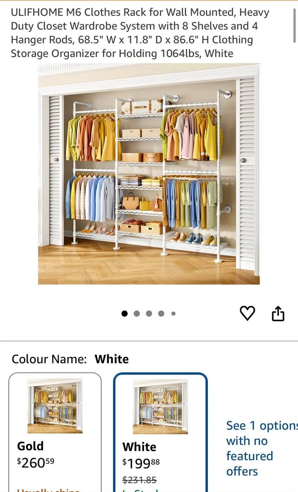 ULIFHOME M6 Wall Mounted Heavy Duty Closet Wardrobe System