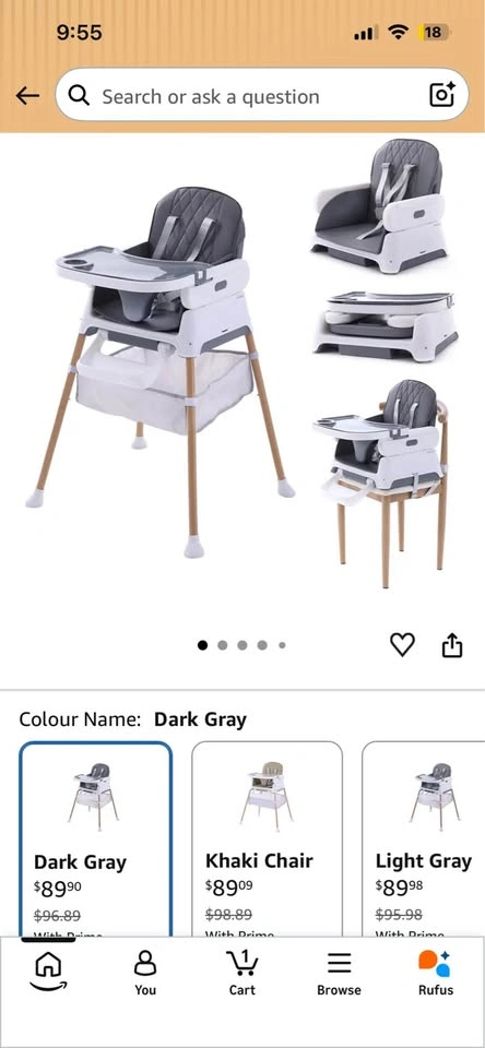 3 in 1 Baby High Chair & Booster Seat (Dark Gray) - photo 2