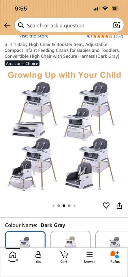 3 in 1 Baby High Chair & Booster Seat (Dark Gray) - photo 3