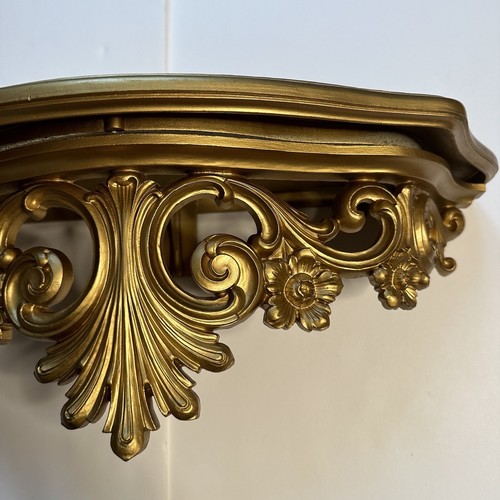 Vintage Syroco Gold Gilded Ornate Wall Display Shelf Table - photo 4