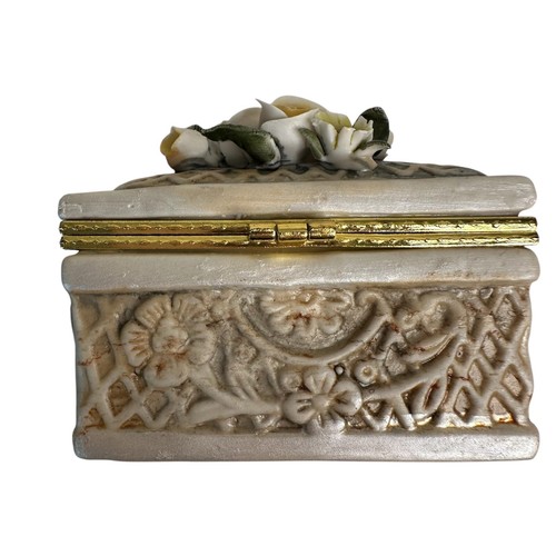 Vintage Ceramic Floral Rectangular Gold White Jewelry Trinket Bo - photo 3