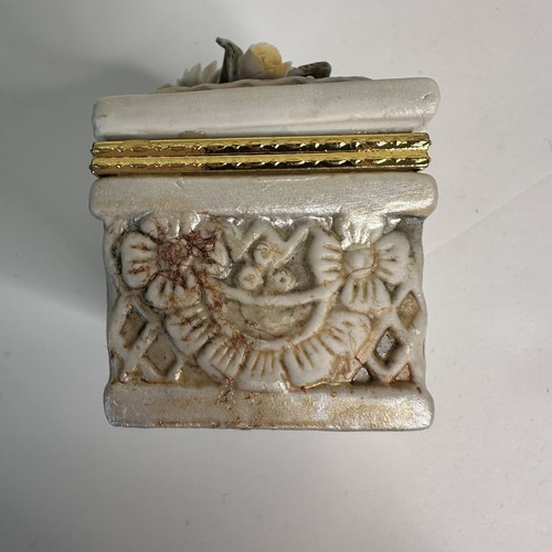 Vintage Ceramic Floral Rectangular Gold White Jewelry Trinket Bo - photo 4