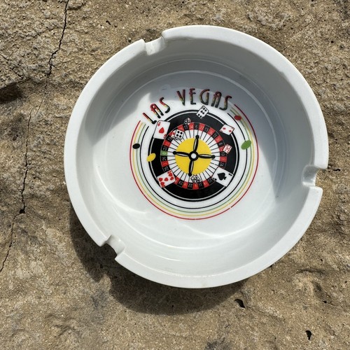 Vintage White Ceramic Las Vegas Ashtray 1980s