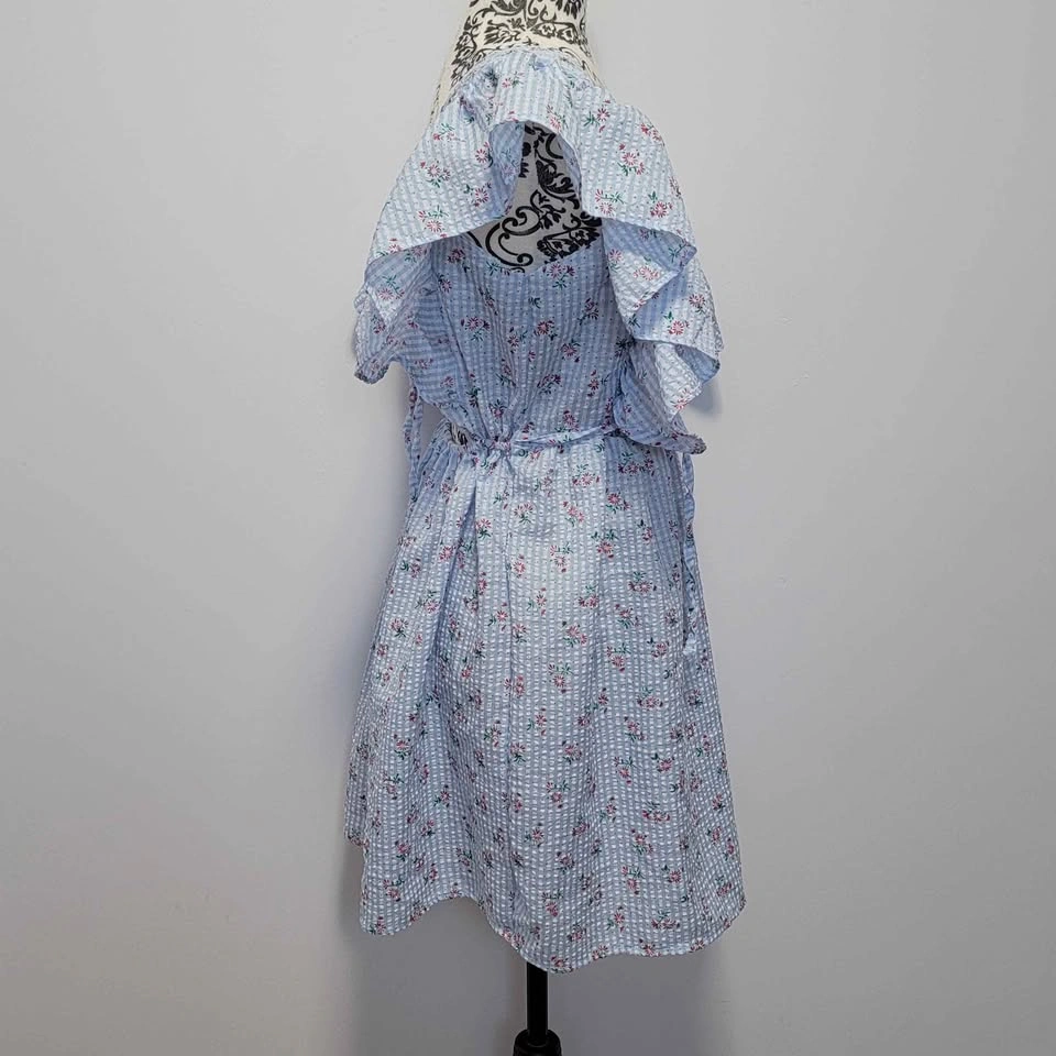 New Cottagecore Coral Gingham Floral Open Back Mini Dress - photo 3