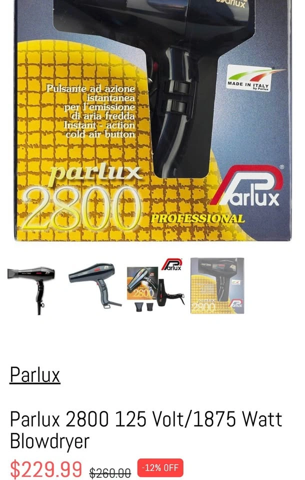 Parlux 2800 125 Volt/1875 Watt Blowdryer Italy - photo 2