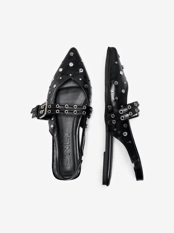 ONLY Black Studded Pointy Toe Slingback Flats 36