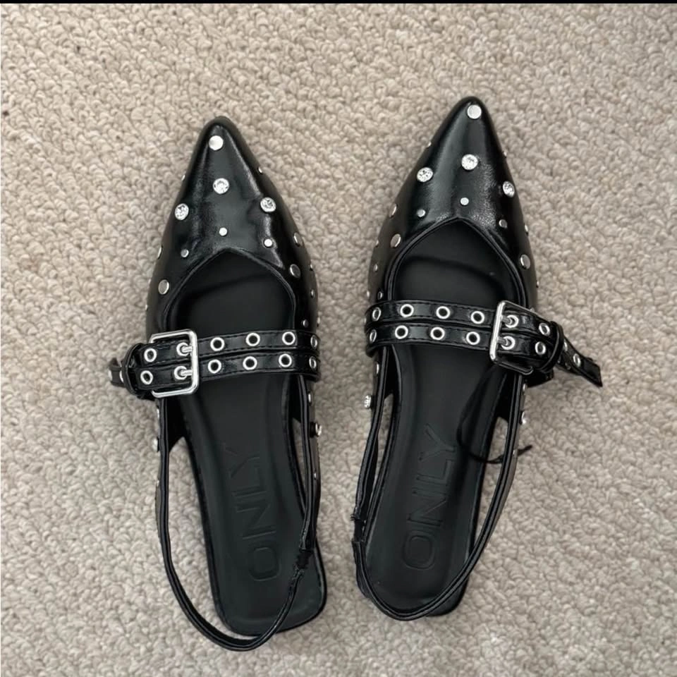 ONLY Black Studded Pointy Toe Slingback Flats 36 - photo 3