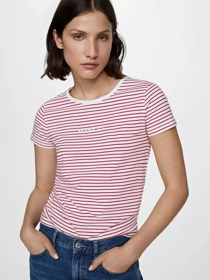 Mango red white striped slim fit T-shirt