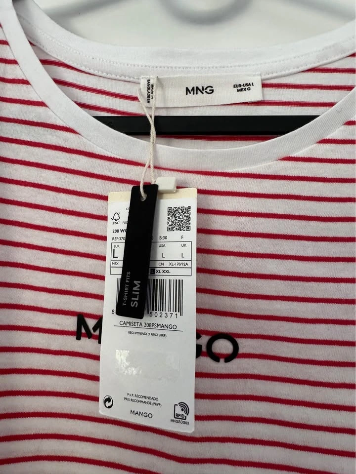 Mango red white striped slim fit T-shirt - photo 3