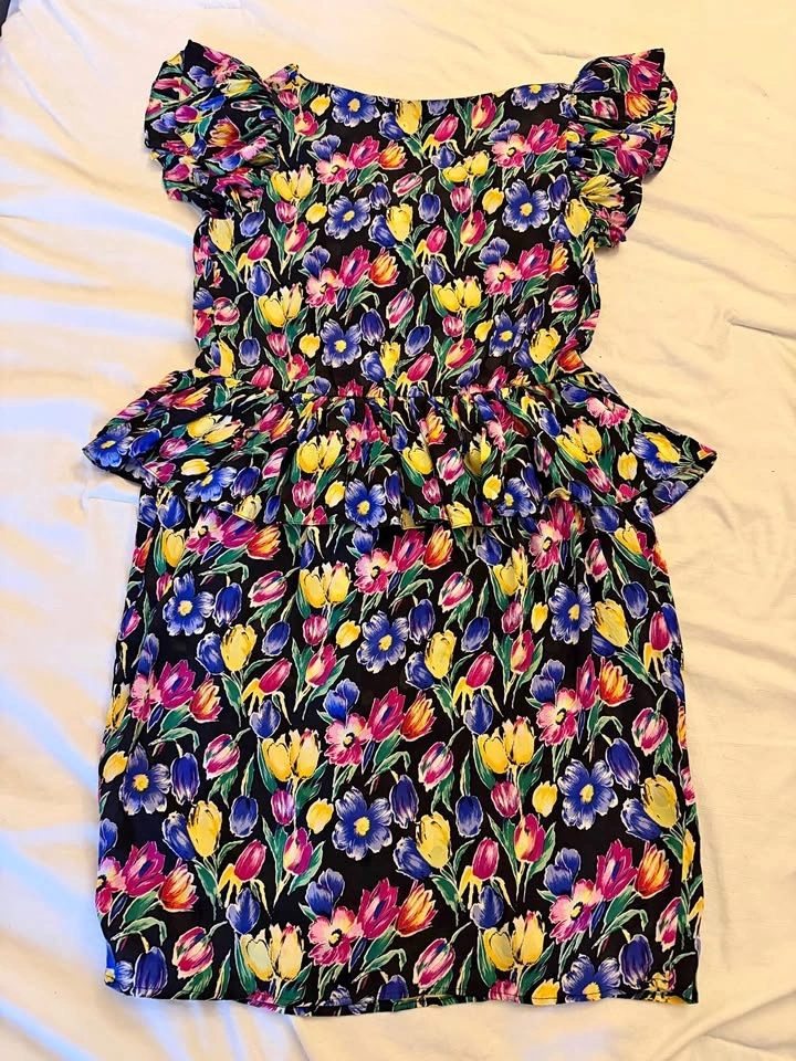 Miss O by Oscar de la Renta Silk Floral Peplum Dress