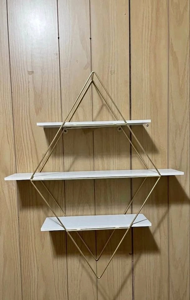 3-Tier Geometric Diamond Wall Shelf (Gold & White)