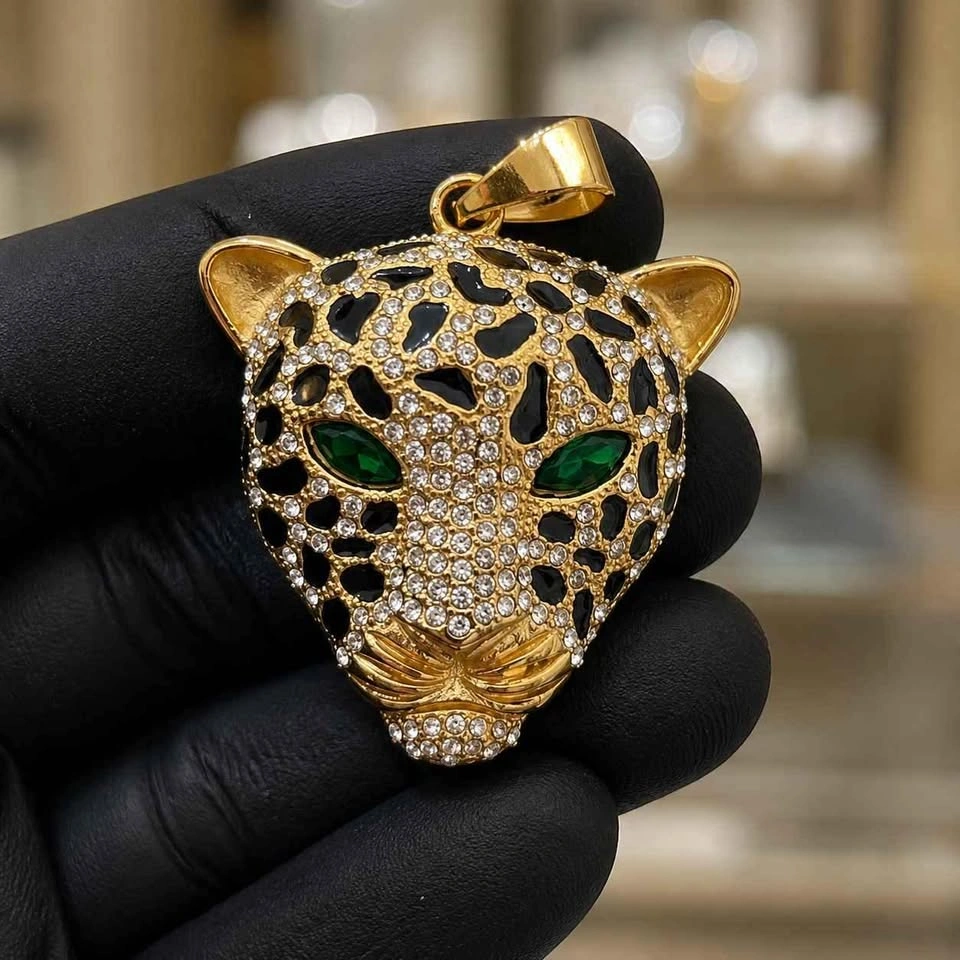 Iced Out Leopard Head Pendant Silver and 18k Plated - photo 2