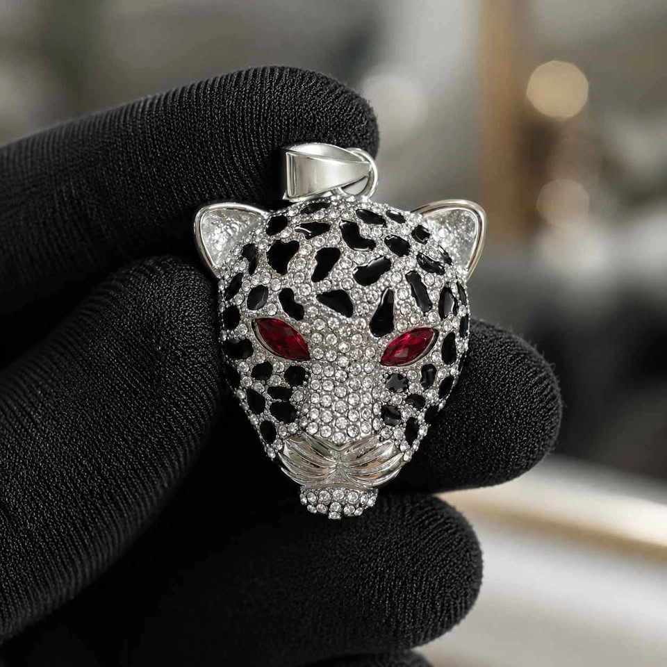 Iced Out Leopard Head Pendant Silver and 18k Plated - photo 4