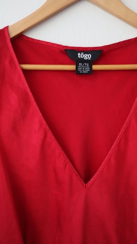 Togo 100% Silk Red Chemise Nightgown XL Sleeveless Lace Hem - photo 2