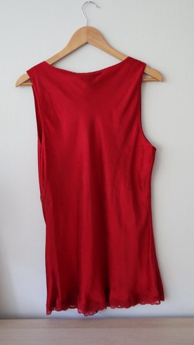 Togo 100% Silk Red Chemise Nightgown XL Sleeveless Lace Hem - photo 5