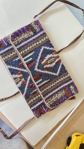 Vintage Handmade Seed Beaded Evening Clutch Purse Boho Southwest