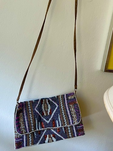 Vintage Handmade Seed Beaded Evening Clutch Purse Boho Southwest - photo 2