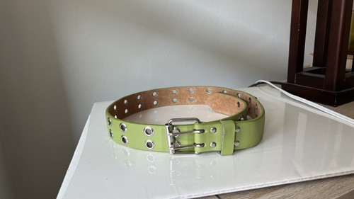 Lime Green Genuine Leather Belt Y2K Style