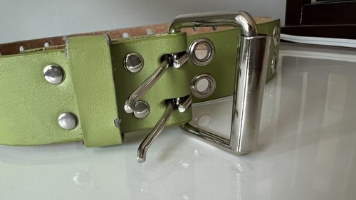 Lime Green Genuine Leather Belt Y2K Style - photo 3