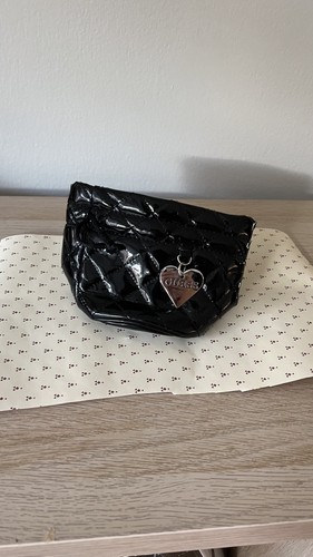 Guess Bag Drawstring Pouch Black Patent Quilted Purse - photo 2