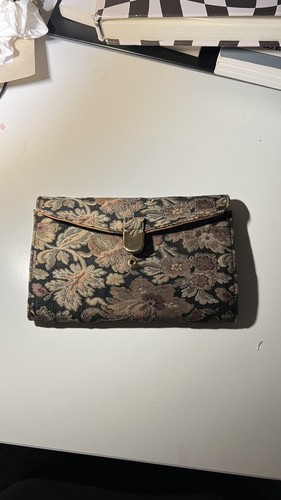 Vintage Tapestry Tri-fold Clutch Wallet Suede Interior