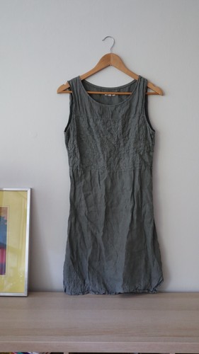 Lina Tomei 100% Linen Summer Dress With Flowers Motif