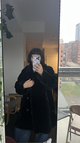 STUNNING FAUX FUR Vintage 90s Retro Winter Glam Black Coat - photo 2