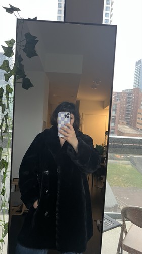 STUNNING FAUX FUR Vintage 90s Retro Winter Glam Black Coat - photo 3