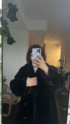 STUNNING FAUX FUR Vintage 90s Retro Winter Glam Black Coat - photo 4