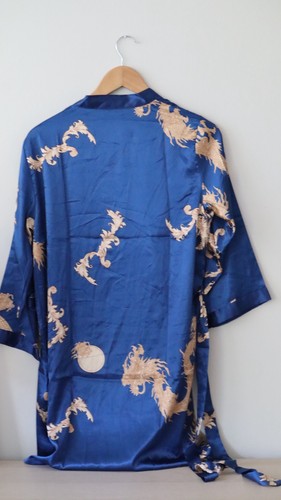 Blue Satin Dragon Print Kimono Robe Women’s Japanese Style Belte - photo 3