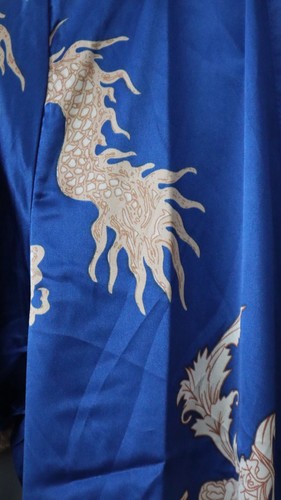 Blue Satin Dragon Print Kimono Robe Women’s Japanese Style Belte - photo 4