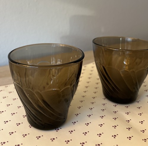 Vintage Vereco Brown Smoke Juice Glasses France Set Of 2