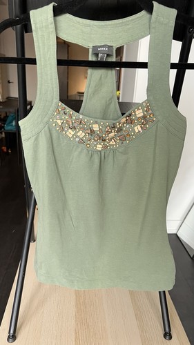 y2k womens green vintage tank Top 95% Cotton With Beads - photo 2