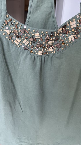 y2k womens green vintage tank Top 95% Cotton With Beads - photo 3