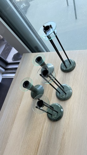 80s Postmodern Italian Marble Lucite Memphis Candlesticks