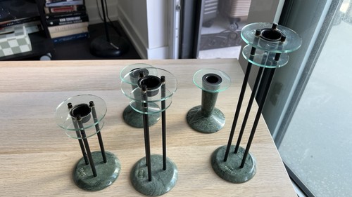 80s Postmodern Italian Marble Lucite Memphis Candlesticks - photo 2