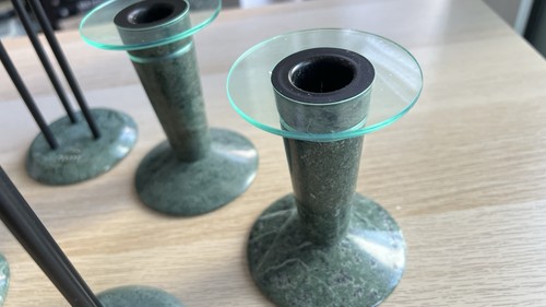 80s Postmodern Italian Marble Lucite Memphis Candlesticks - photo 4