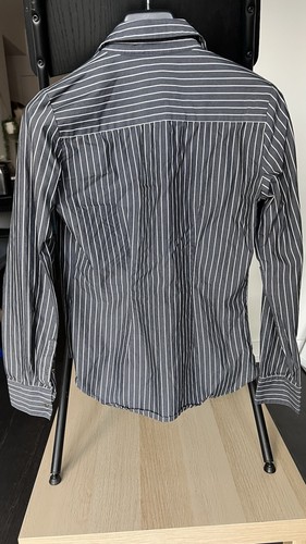 Dark Grey And White Striped Button Down Shirt Women - photo 2