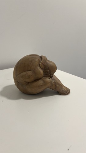 Vintage Weeping Buddha Wood Sculpture Yogi Man Figure Hand Carve - photo 4