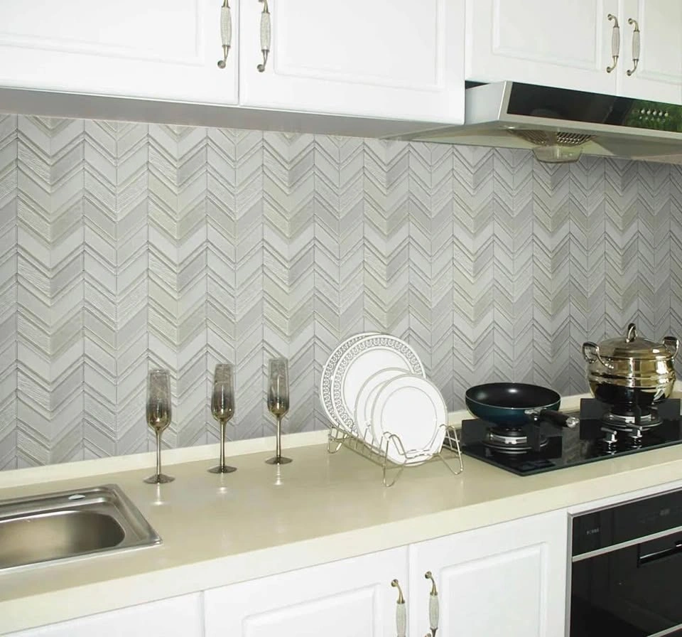 Glass Backsplash Tiles | Silver Chevron - photo 2