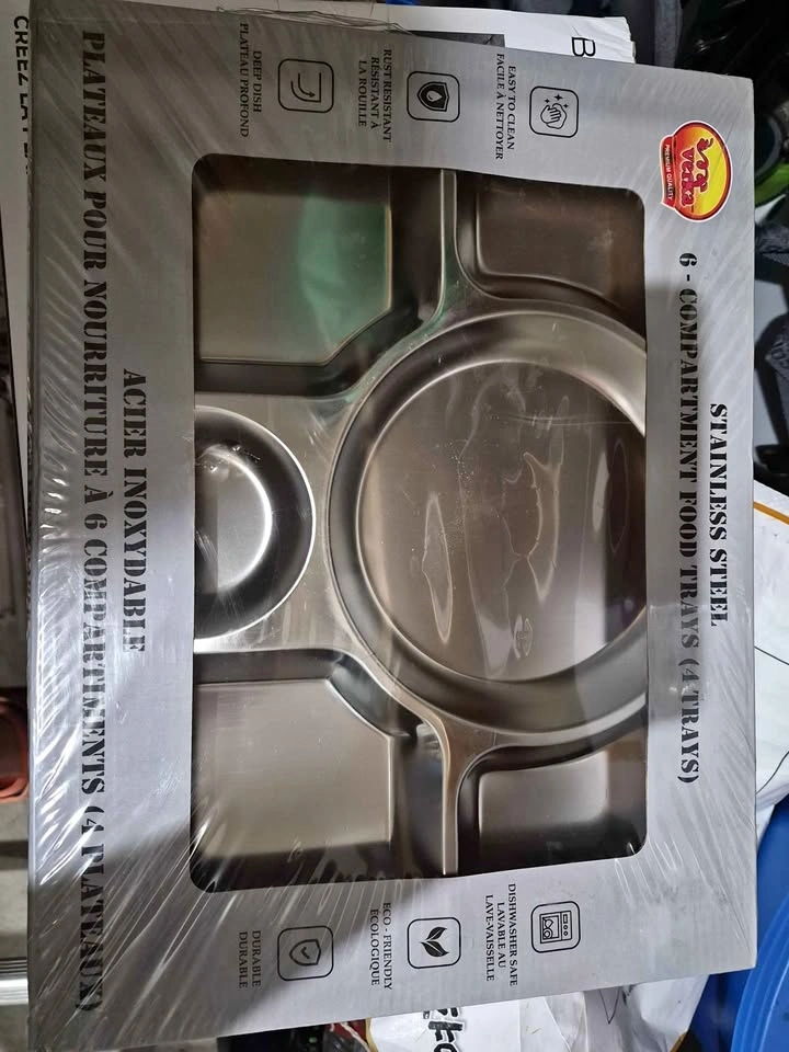 Stainless Steel 6-Compartment Food Trays (Set of 4)