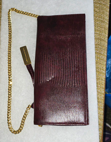 Burgundy Embossed Zip Clutch Bag Gold Chain Shoulder Strap