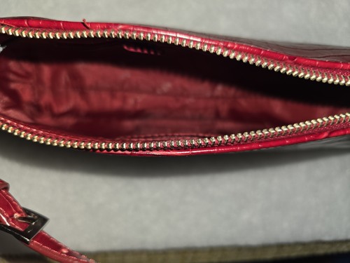 Red Croc Embossed Zip-Top Wristlet Clutch Pouch Lined Gold Hardw - photo 2